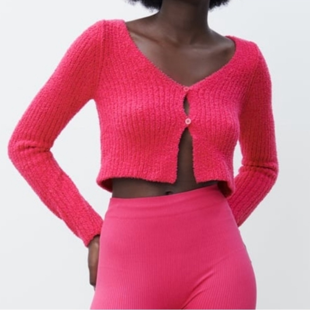Zara Chenille Cardigan Fuchsia